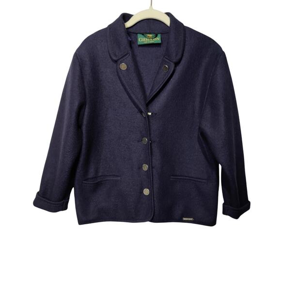 Giesswein Women's Sz 12 100% Boiled Wool Navy Blue Blazer Jacket Made in Austria - Picture 1 of 7